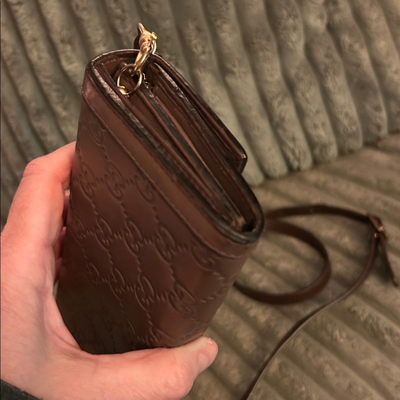 Gucci Vintage Bifold Long Wallet Crossbody Guccissima Embossed GG Leather 4-Way - Picture 13 of 17